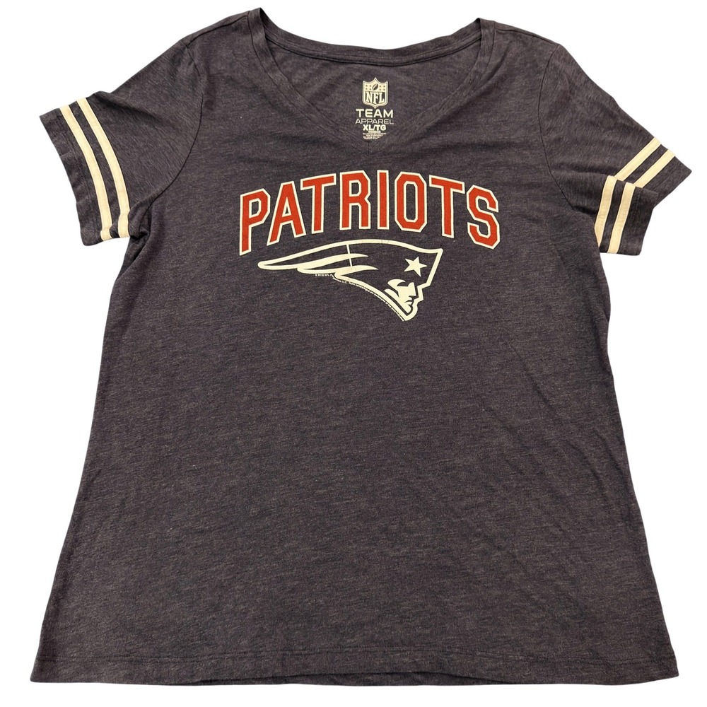 NFL Team Apparel New England Patriots Womens XL V-Neck Graphic T-Shirt Navy Blue